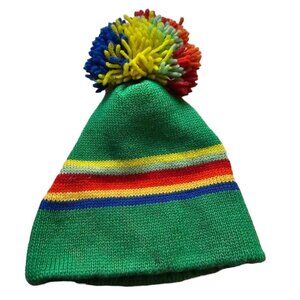 Smiley Hats Sparks Nevada Beanie Wool Green Rainbow Stripe Winter Ski Snow Pom
